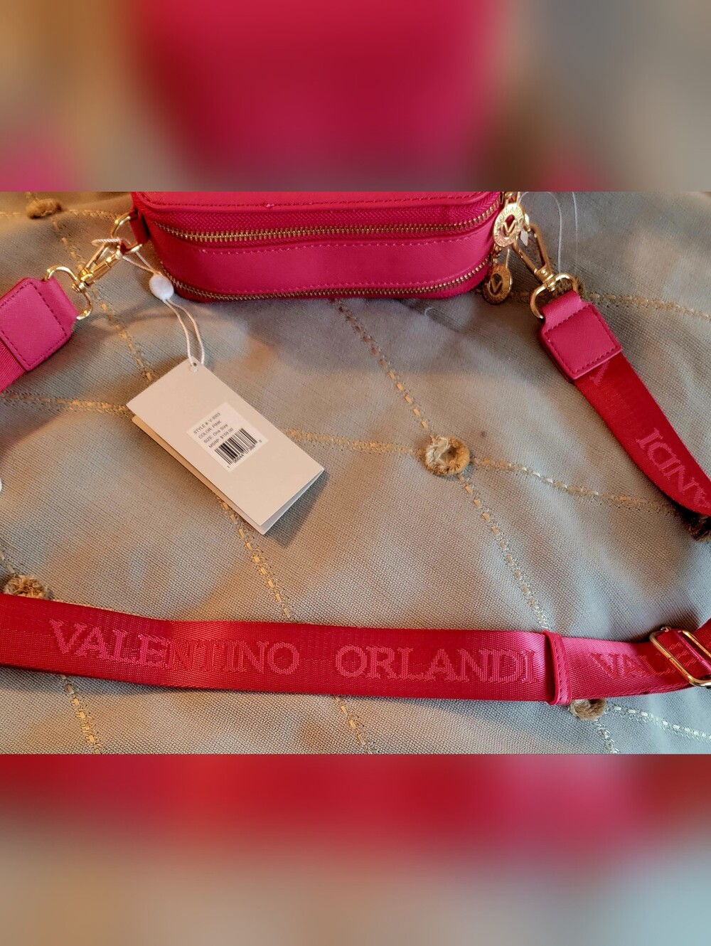 NWT Valentino Orlando Hot Pink Studded Camera Crossbody Gold V Logo - Picture 7 of 16